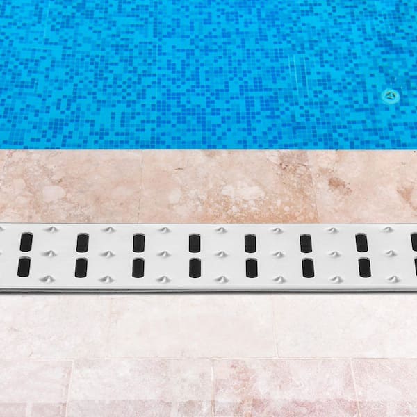 Trench Drain System, Channel Drain with Metal Grate, 5.9 x 5.1 In. HDPE Drainage Trench, Black Plastic Garage Drain