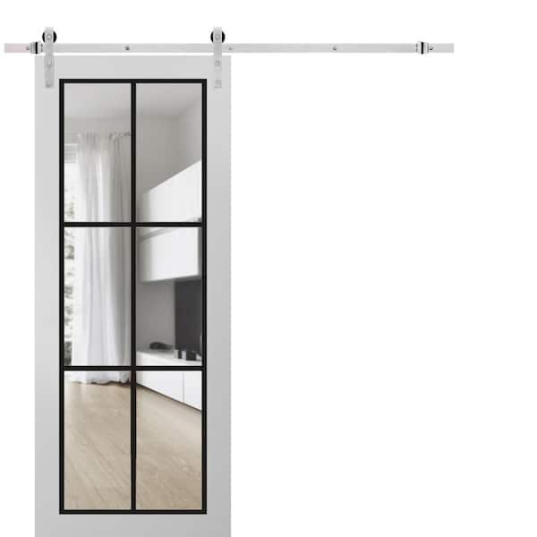 42 in. x 96 in. 1 Panel Clear Glass White Solid Wood Sliding Barn Door with Hardware Kit
