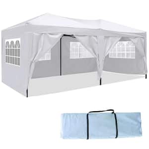10 ft. x 20 ft. White Heavy Duty Awnin Pop Up Gazebo Party Wedding Event Tent with 6 Removable Sidewalls, Carry Bag