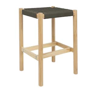 Fernway 25 in. Moss Green Backless Wood Bar Stool with Hand Woven Seat