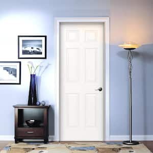 30 in. x 80 in. 6 Panel Colonist Primed Left-Hand Smooth Solid Core Molded Composite MDF Single Prehung Interior Door