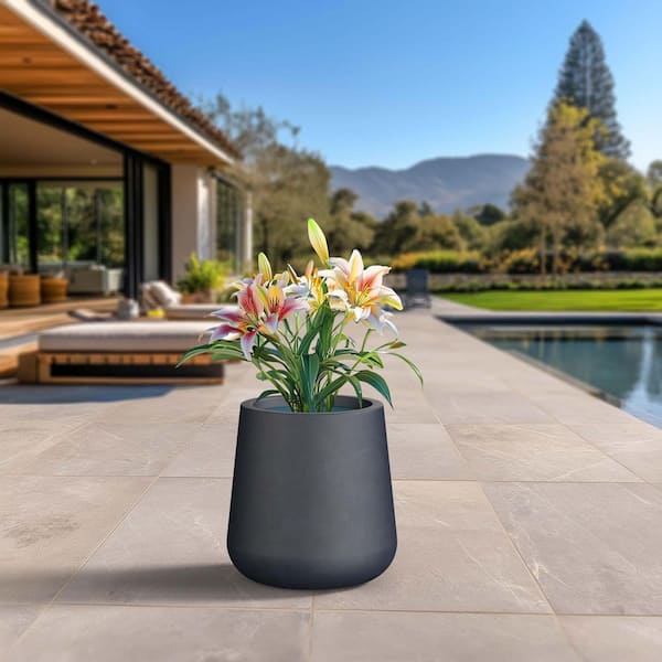 Sapcrete 17.5 in. Large Granite Gray(Enhanced Interior) Concrete Round Planter / Pot with Drainage Holes