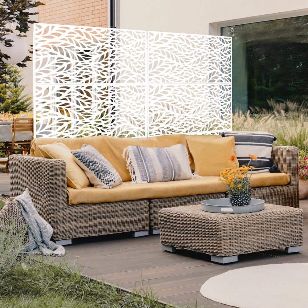 76 in. x 48 in. White Privacy Screen Metal Freestanding Decorative Privacy 