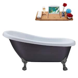 61 in. Acrylic Clawfoot Non-Whirlpool Bathtub in Matte Grey With Brushed Gun Metal Clawfeet And Glossy White Drain