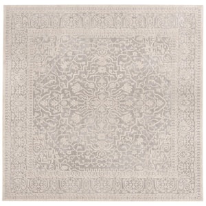 Reflection Light Gray/Cream 5 ft. x 5 ft. Square Floral Border Area Rug