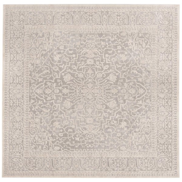 SAFAVIEH Reflection Light Gray/Cream 8 ft. x 8 ft. Distressed Floral Square Area Rug