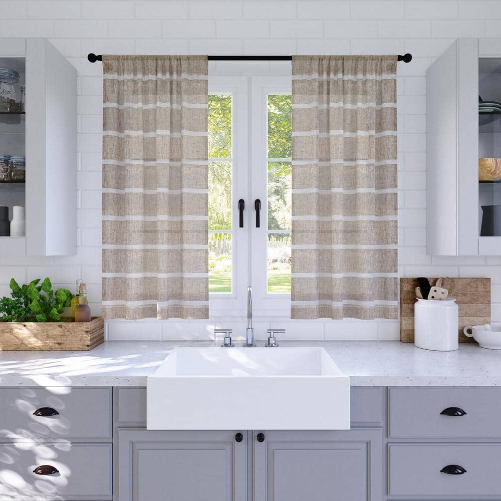 Natural Linen Blend Sheer Cafe Curtain Pair, 52" x 24"