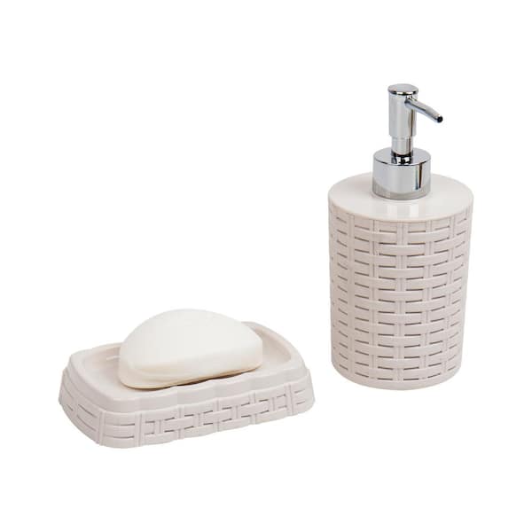 IVEI - Wooden Bathroom Accessory Set - Bath Accessories Set of 5 Includes  Soap Dispenser, Toothbrush Holder, Cotton Holder, Soap Dish and a Towel  Tray - StonKraft