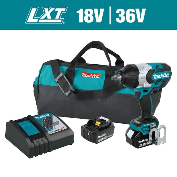 Makita 18V LXT Lithium-Ion Brushless Cordless High Torque 1/2 in. Square Drive Impact Wrench w/ (2) Batteries 5.0Ah, Bag