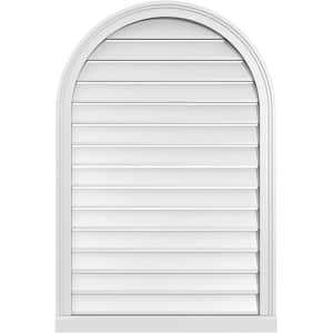 28 in. x 42 in. Round Top White PVC Paintable Gable Louver Vent Functional