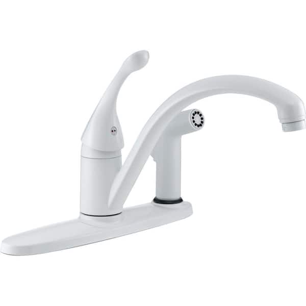 Delta Collins Single-Handle Standard Kitchen Faucet with Integral Side Sprayer in White