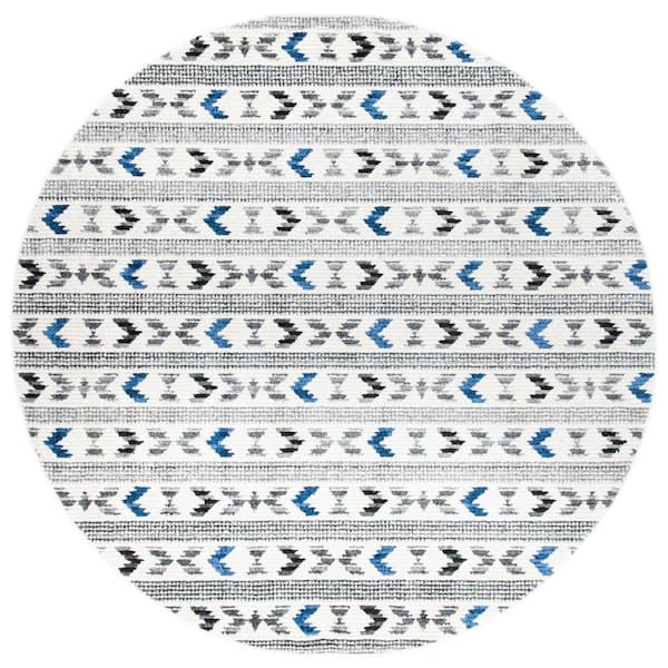 Sedona 6 ft. x 6 ft. Ivory/Charcoal Striped Chevron Round Area Rug