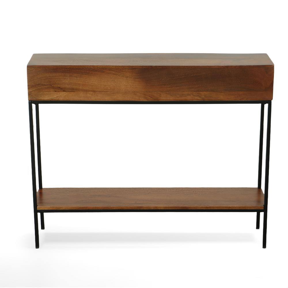 Chestnut & Black Mango Wood Industrial Console with Storage