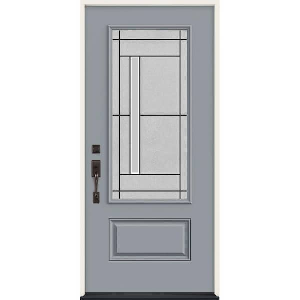 JELD-WEN 36 in. x 80 in. Right-Hand 3/4 Lite Decorative Glass Atherton Stone Fiberglass Prehung Front Door