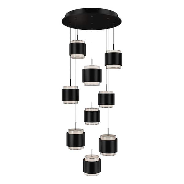 Banded 9-Light Black Integrated LED Round Pendant Light Selectable 4CCT 2700K-3000K-3500K-4000K