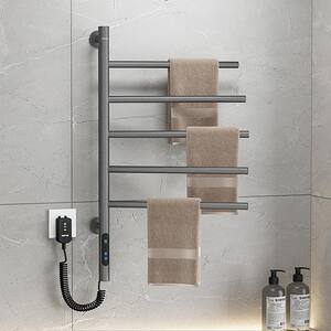 MOC 5-Bars Electric Plug-in Towel Warmer in Black Single Rotatable Towel Bar