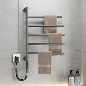 MOC 5 Bars Electric Plug-In Towel Warmer in Gray Single Rotatable Towel Bar