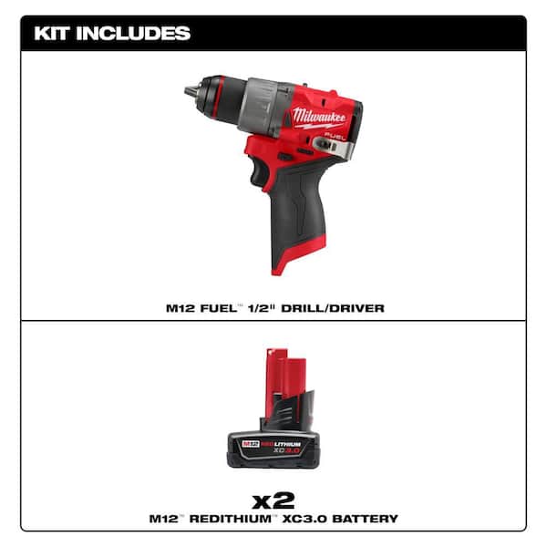 M12 FUEL 12V Lithium-Ion Brushless Cordless 1/2 in. Drill Driver with 3.0 Ah Battery Pack (2-Pack)