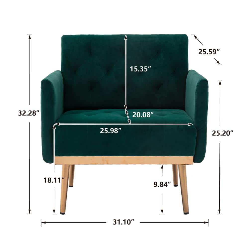 Green Velvet Accent Chair with Metal Legs