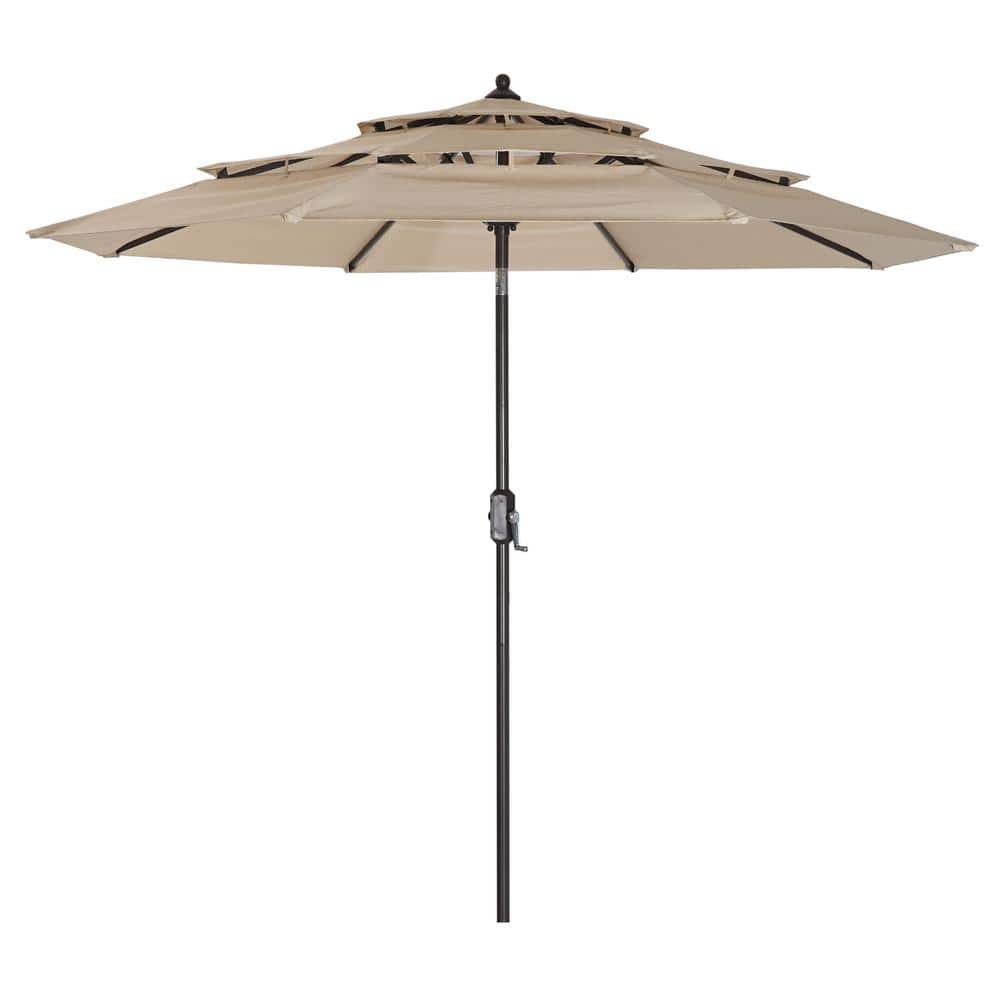9 ft. 3-Tiers Outdoor Market Patio Umbrella with Push Button Tilt and Crank