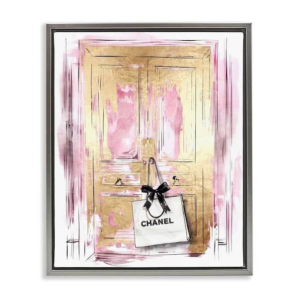 Stupell Industries Shopping Bag on Door by Svetlana Aleynikova Gray Floater Frame Abstract Graphic Art Print 21 in. x 17 in.