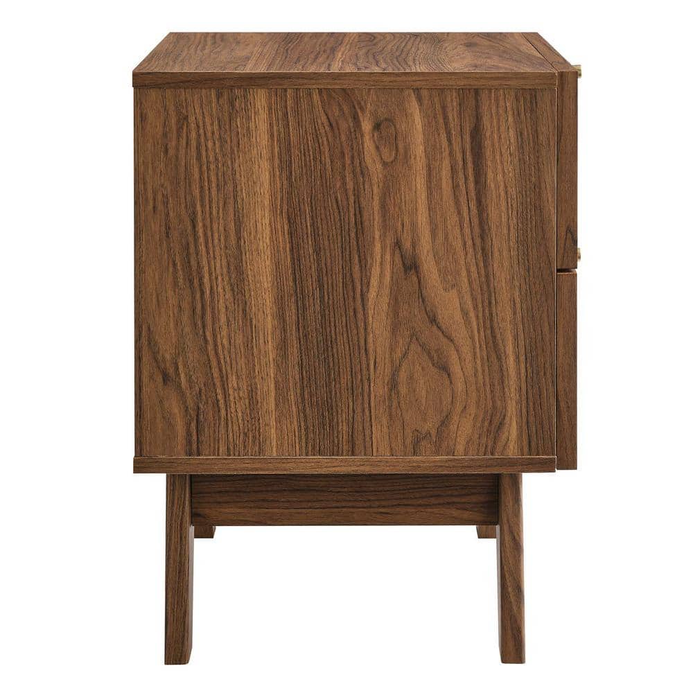 Walnut and Rattan 2-Drawer Nightstand with Splayed Legs