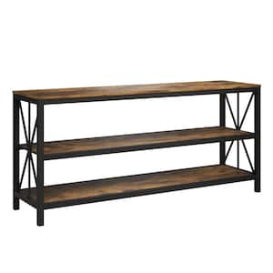15.75 in. Brown TV Stand Entertainment Center TV's up to 70 in. with 3-Tier-Open Back Console-Shelves and Metal Frame