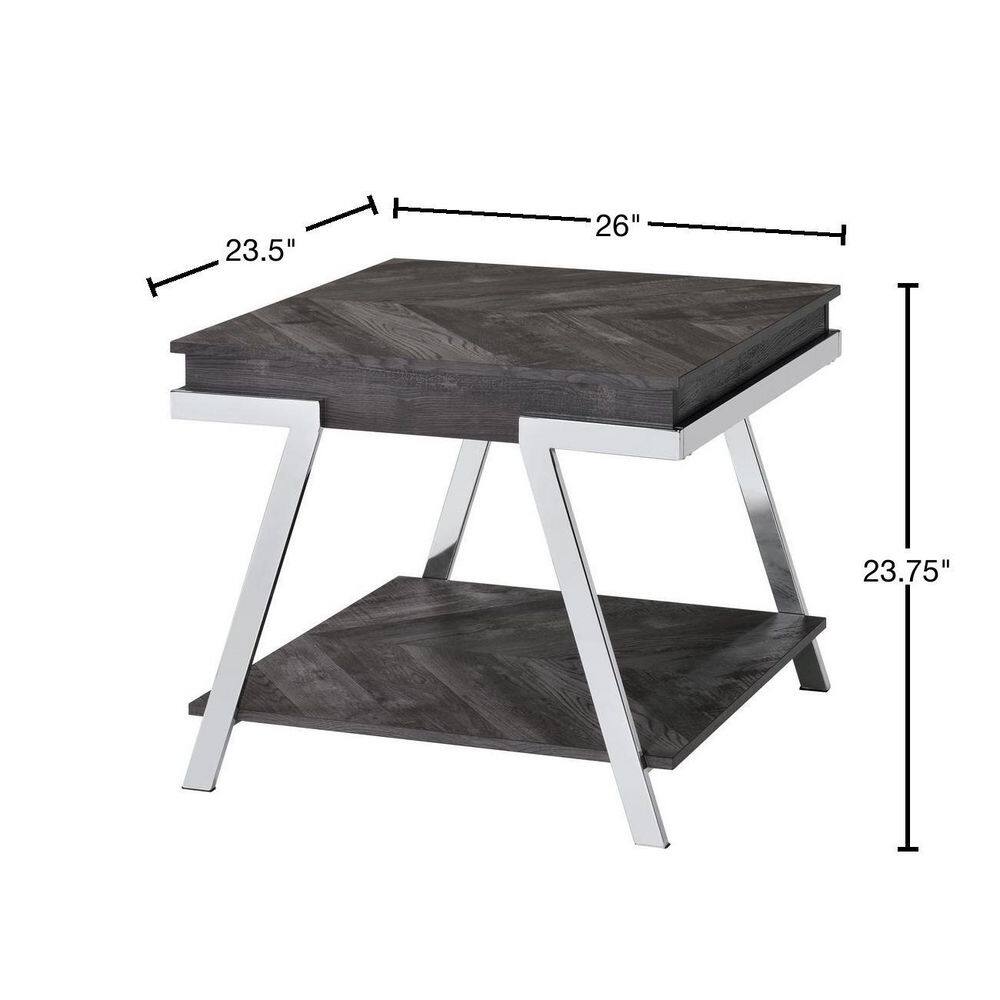 Roma Contemporary Dark Gray Wood & Chrome Rectangular End Table