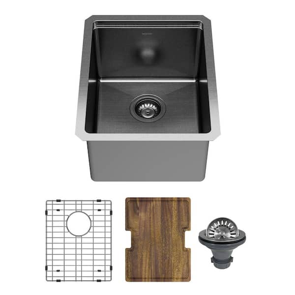 Elite 15 in. Undermount Single Bowl 16 Gauge Gunmetal Black Stainless Steel Workstation Kitchen Sink