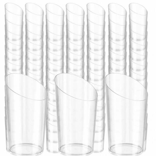 100-Pack 3 oz. Clear Plastic Slanted Round Mini Dessert Cups with Spoons Disposable Parfait Appetizer