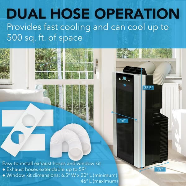 9,500 BTU (14,000 BTU ASHRAE) Portable Air Conditioner Cools 500 Sq. Ft. with Dehumidifier, Remote, and Filter in Black