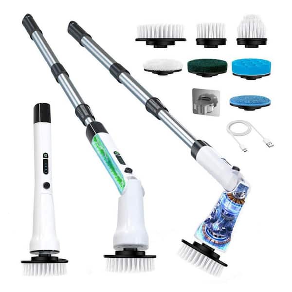 Cordless Electric Spin Scrubber with 7 Brush Heads for Shower Tub Sink Toilet Tile in White