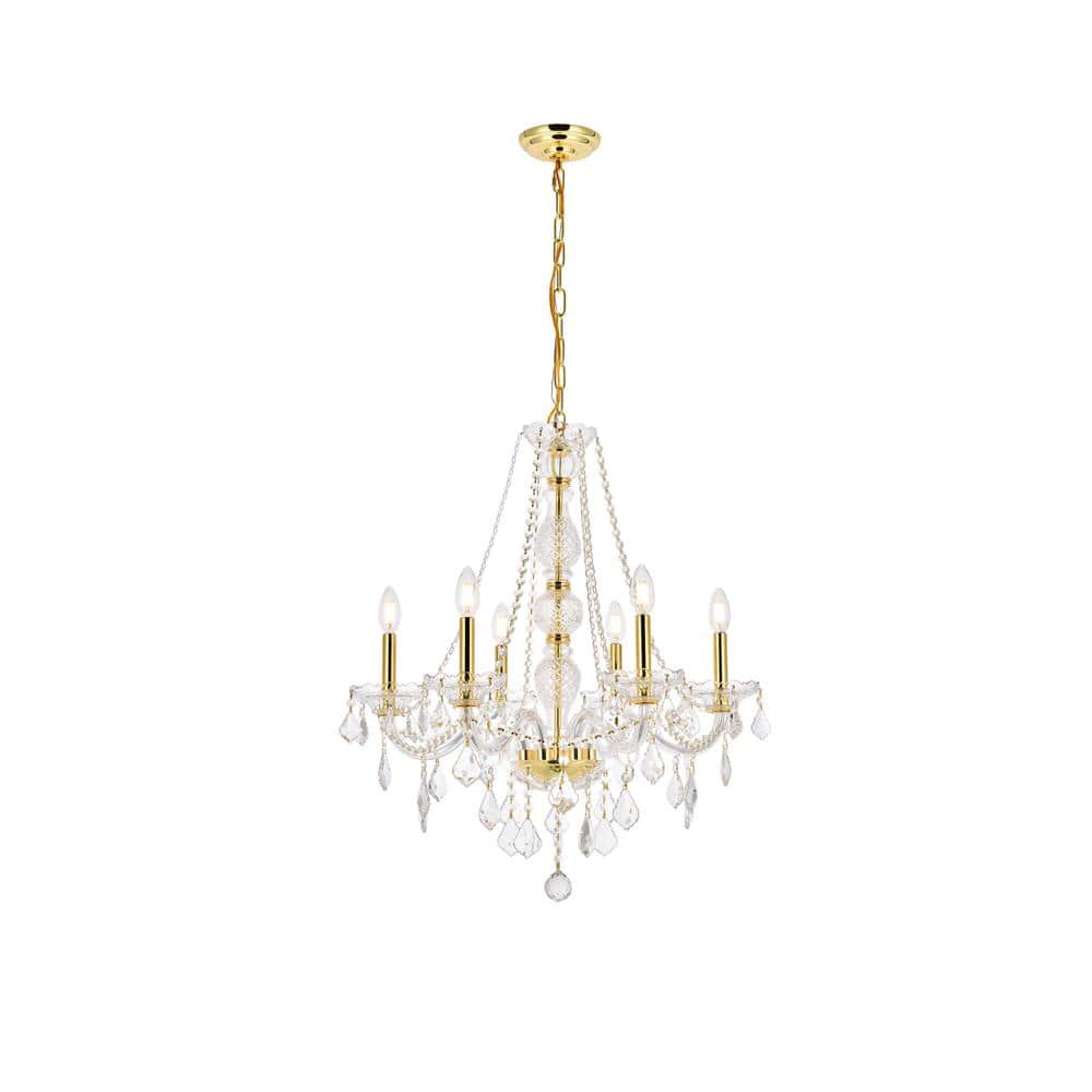 Timeless Home 24 in. L x 24 in. W x 28 in. H 6-Light Gold Transitional Chan