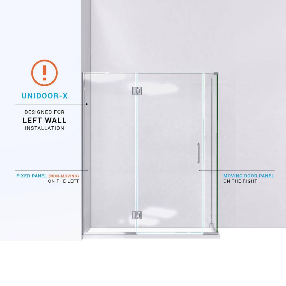 Unidoor-X 60" x 72" Frameless Hinged Shower Enclosure with Clear Glass and Black Hardware