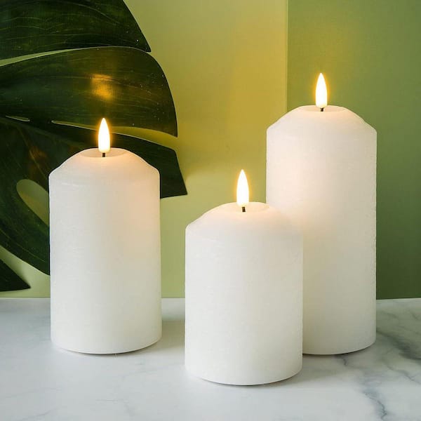 3 Pack White Flameless Pillar Candles with Remote: Cone Top, Flickering, Battery-Operated LED Wax Candles