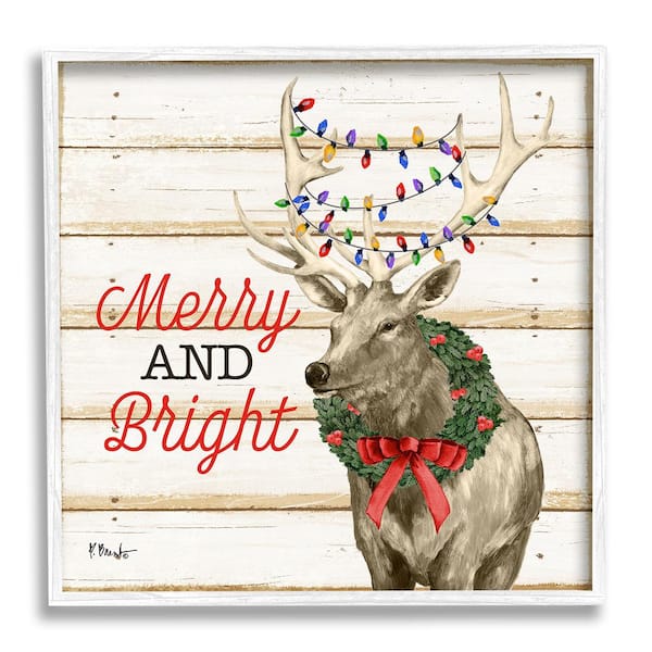 Stupell Industries Merry and Bright Deer by Paul Brent 1 Piece Framed Graphic Print Animal Poster Art Print 12 in. x 12 in.