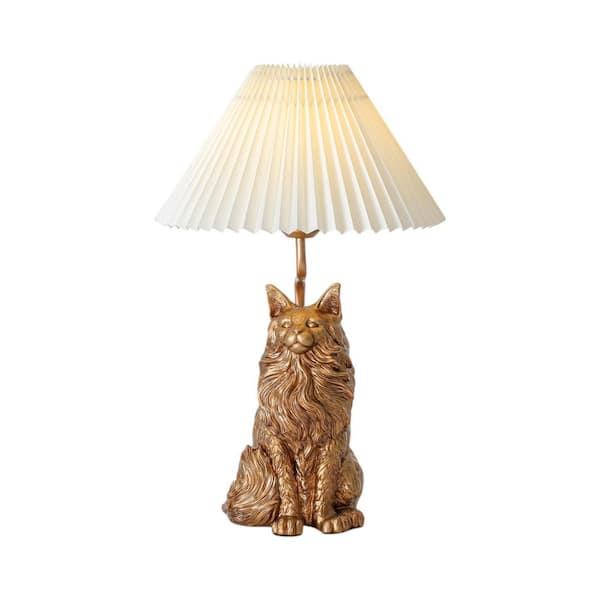 RRTYO Sam 20.1 in. Antique Gold Persian Cat Resin Table Lamp with