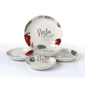11 in. 52 fl. oz. Vegetable and Herb 5-Piece White Porcelain Pasta Serving Bowl Set (Set of 5)