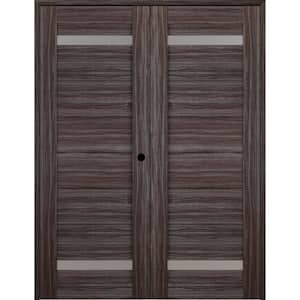 Perla 64 in. x 80 in. Left Hand Active 2-Lite Frosted Glass Gray Oak Wood Composite Double Prehung French Door