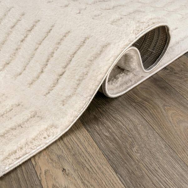Vertical Dash Power Loomed Soft Shag High-Low Indoor 2 ft. x 12 ft. White Area Rug