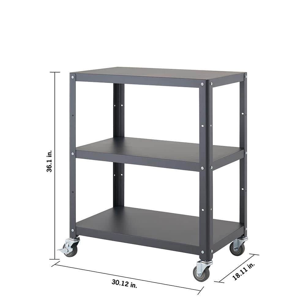 Trinity Dark Gray Metal Utility Cart with Adjustable Shelf