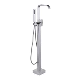 Waterfall Single-Handle Freestanding Tub Faucet with Handshower, Floor Mounted Tub Filler Faucet in. Brushed Nickel