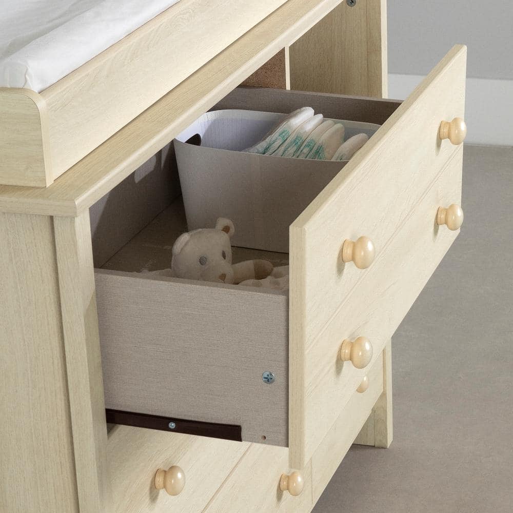 Bleached Oak Nursery Changing Table Dresser with Drawers