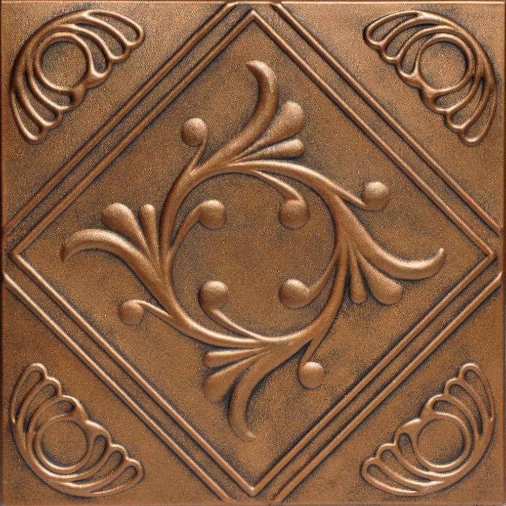 A La Maison Ceilings Diamond Wreath 16 Ft X 16 Ft Glue Up Foam Ceiling Tile In Antique Bronze R02ab The Home Depot