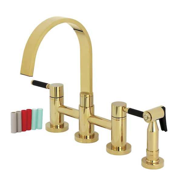 Kaiser 2-Handle Bridge Kitchen Faucet in Polished Brass