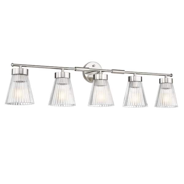 41 in. 5 Light Brushed Nickel Vanity Light with Glass Shade