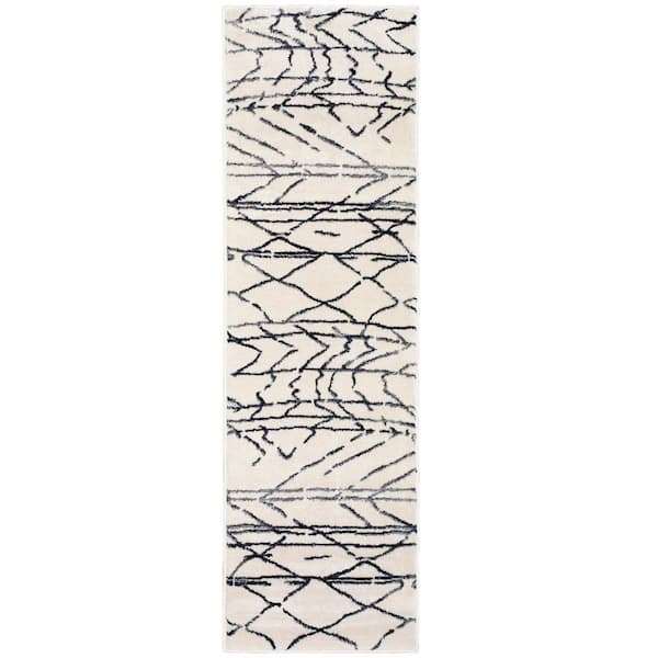 LR Home Matrix Abstract Moroccan White / Black Rectangle 2 ft. 1 in. x 7 ft. 5 in. Indoor Runner Rug