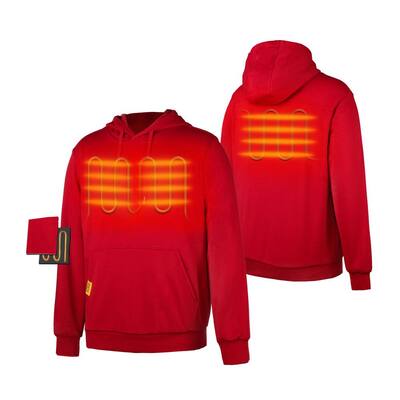Unisex Medium Red 7.2-Volt Lithium-Ion Heated Pullover Hoodie Hooded Sweatshirt with (1) 5.2 Ah Battery and Charger