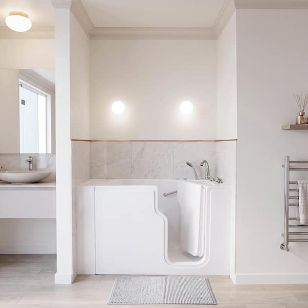 Standard 52 in. x 30 in. Right Drain Walk-In Whirlpool Bathtub in White, Right Inward Swing Door, 5 Piece Faucet