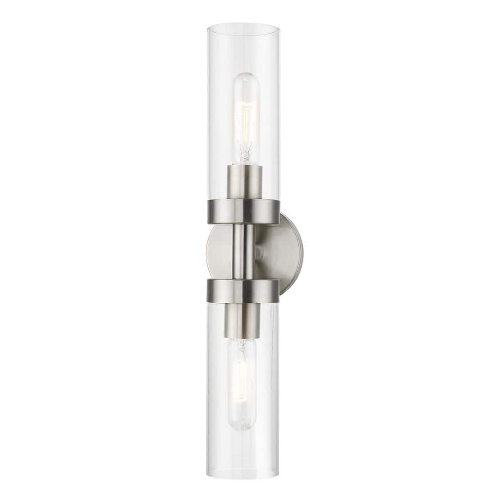 Ludlow Minimalist Brushed Nickel 2-Light Vanity with Clear Glass Shades